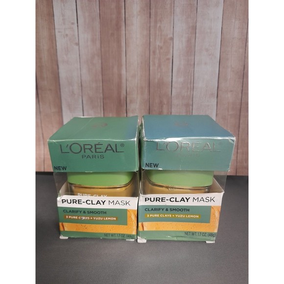 2 Jars Pots of L’Oreal Paris 3 Pure-Clay Masks Yuzu Lemon NEW in Box 1.7oz - Picture 1 of 4
